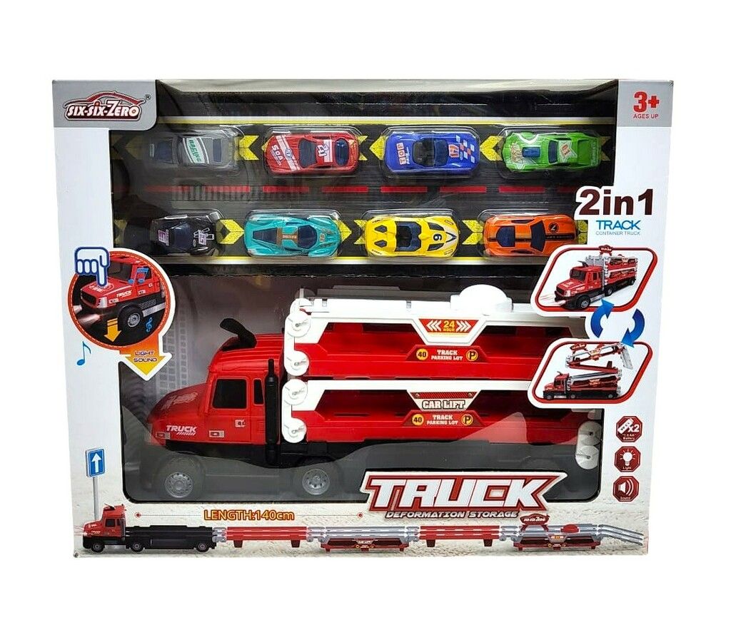 SET CAMION BOMBERO CON LUZ PISTA EXTENSIBLE LANZA AUTOS COD 660-S40