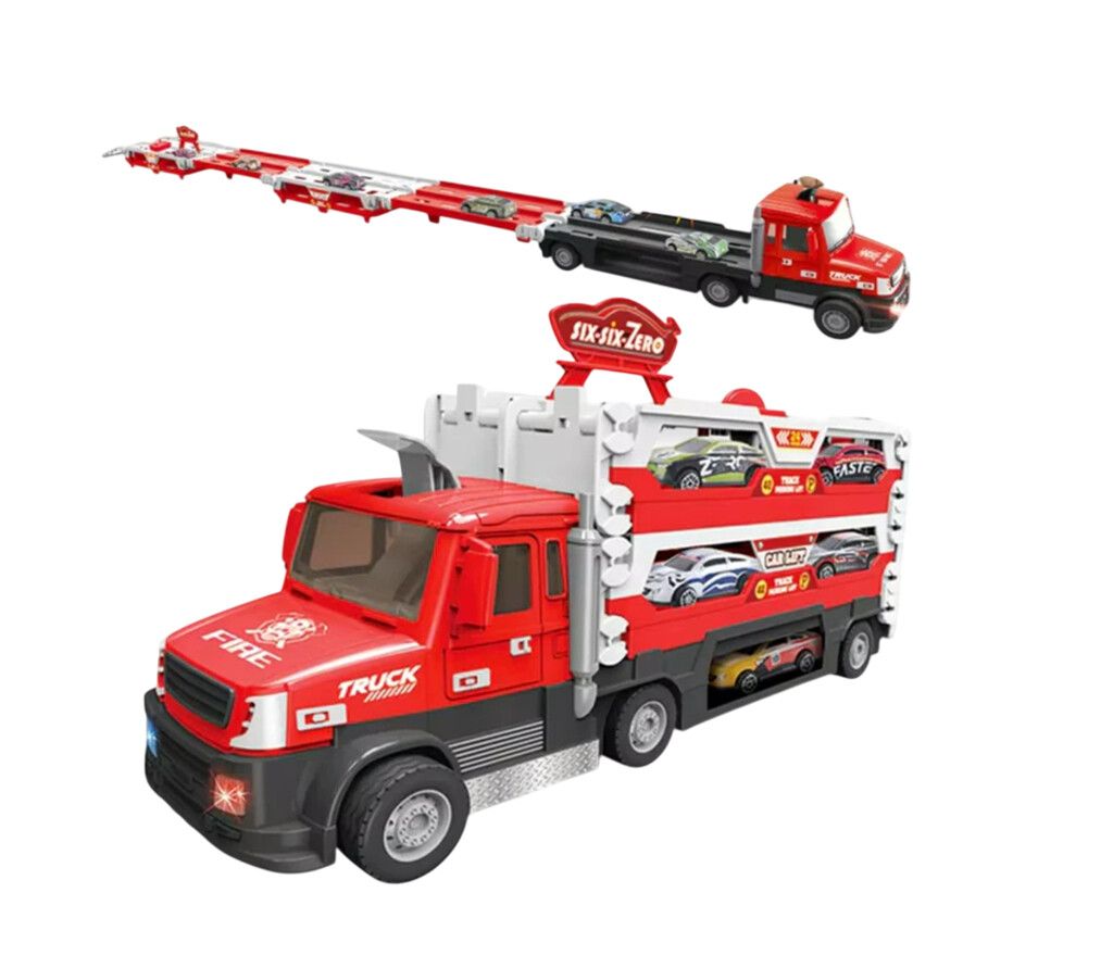 SET CAMION BOMBERO CON LUZ PISTA EXTENSIBLE LANZA AUTOS COD 660-S40 - Imagen 2