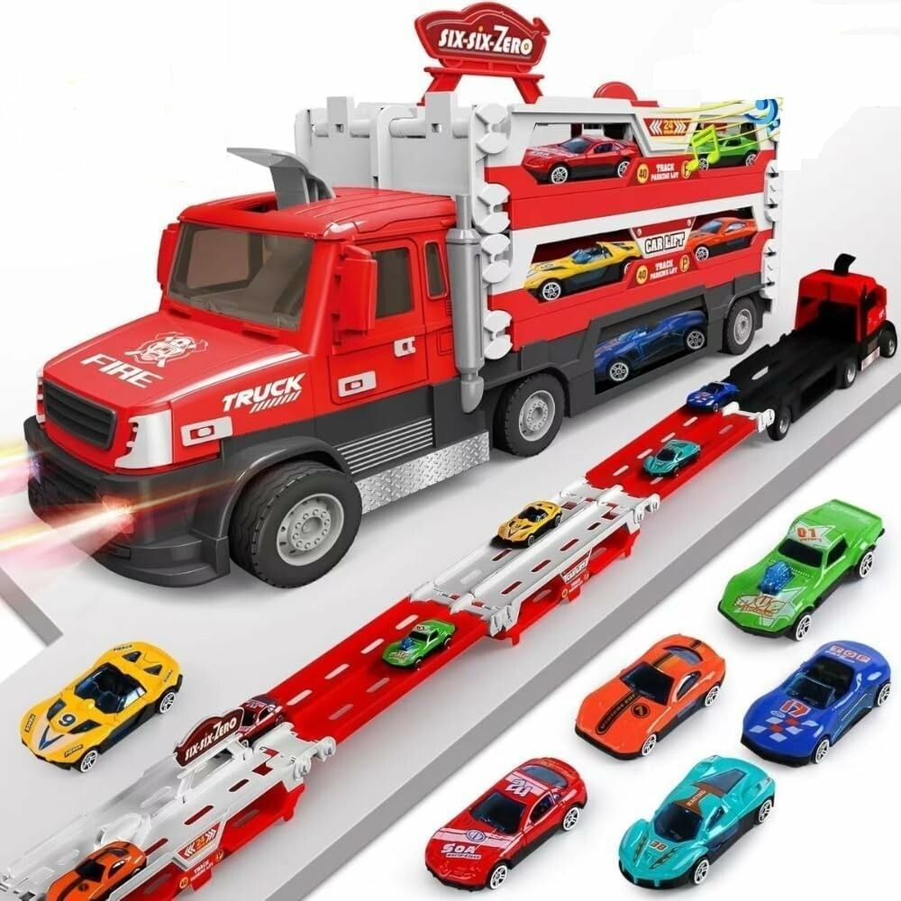 SET CAMION BOMBERO CON LUZ PISTA EXTENSIBLE LANZA AUTOS COD 660-S40 - Imagen 5