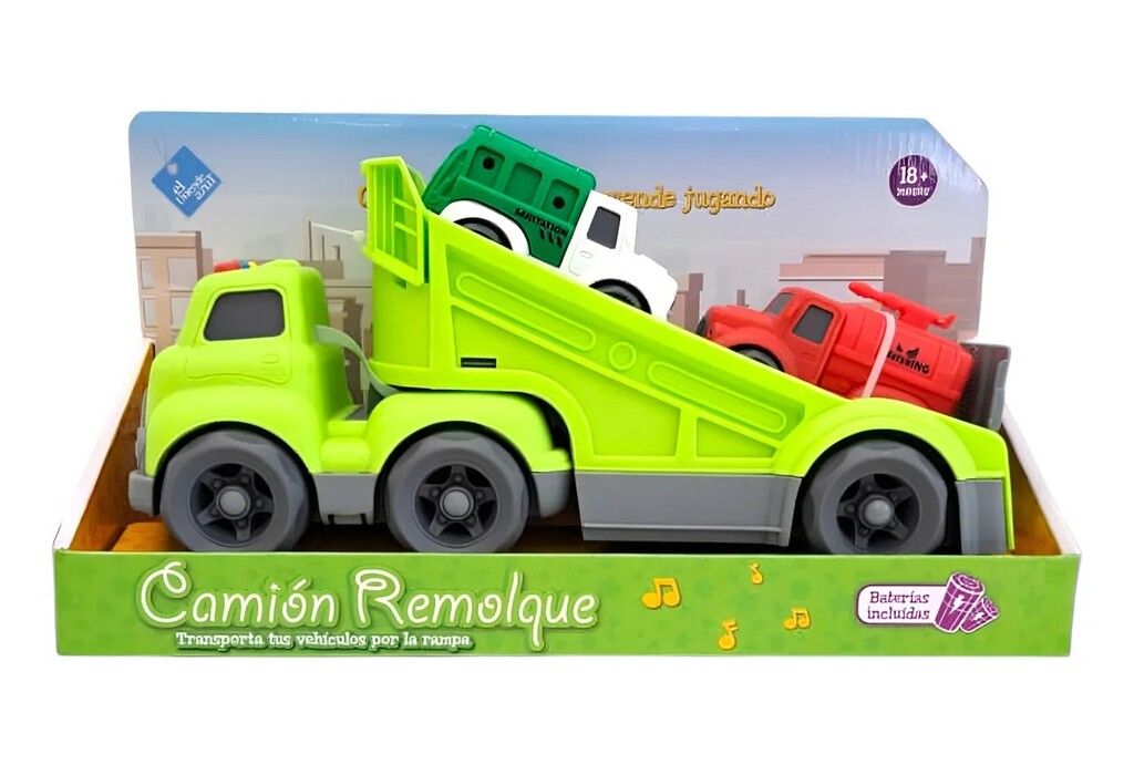 CAMION REMOLQUE PORTA AUTOS CON SONIDO VR3 8164 CON CAMIONES