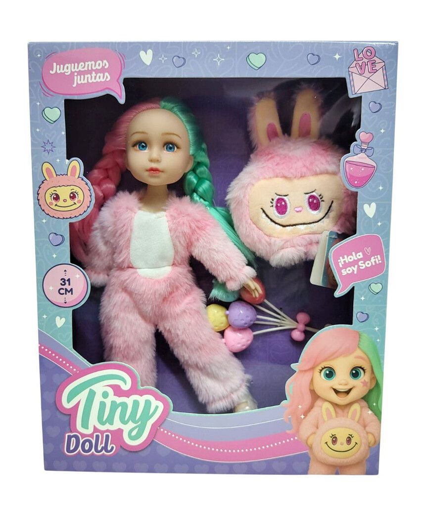 MUÑECA TINY DOLL CON DISFRAZ LABUBU Y ACCESORIOS VR1 56631 ROSA