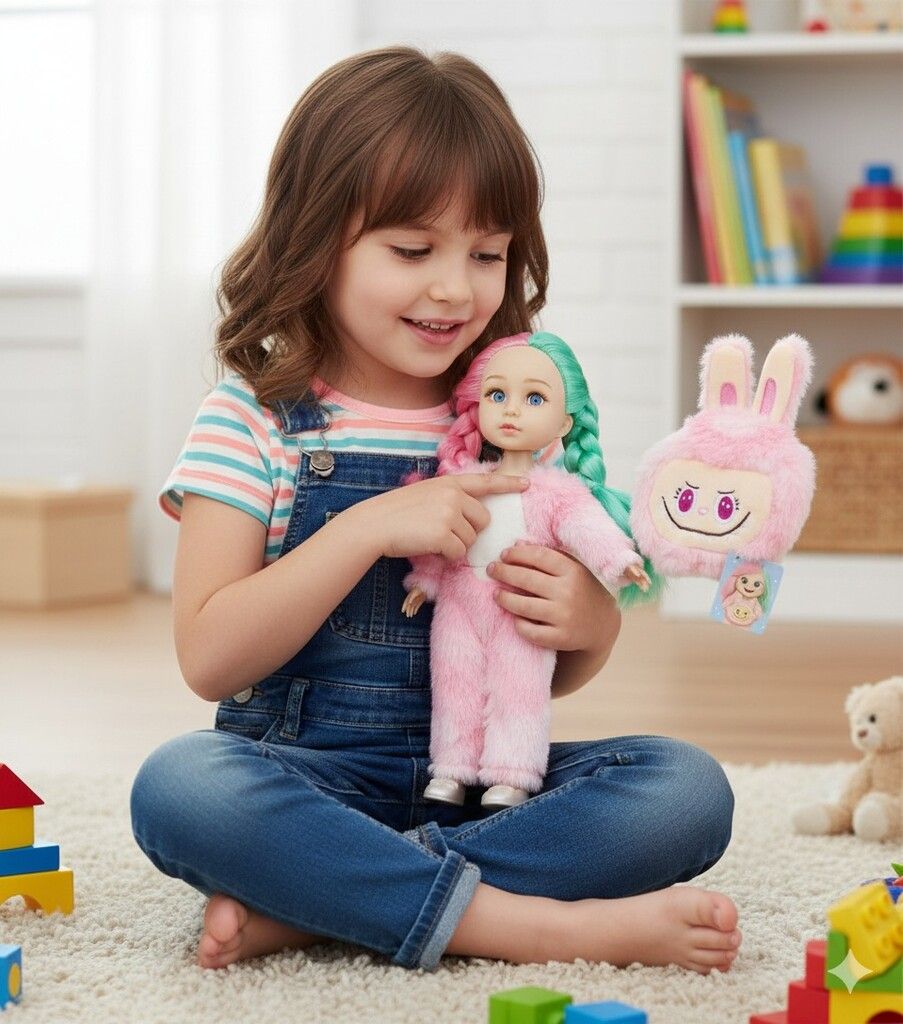 MUÑECA TINY DOLL CON DISFRAZ LABUBU Y ACCESORIOS VR1 56631 ROSA - Imagen 6