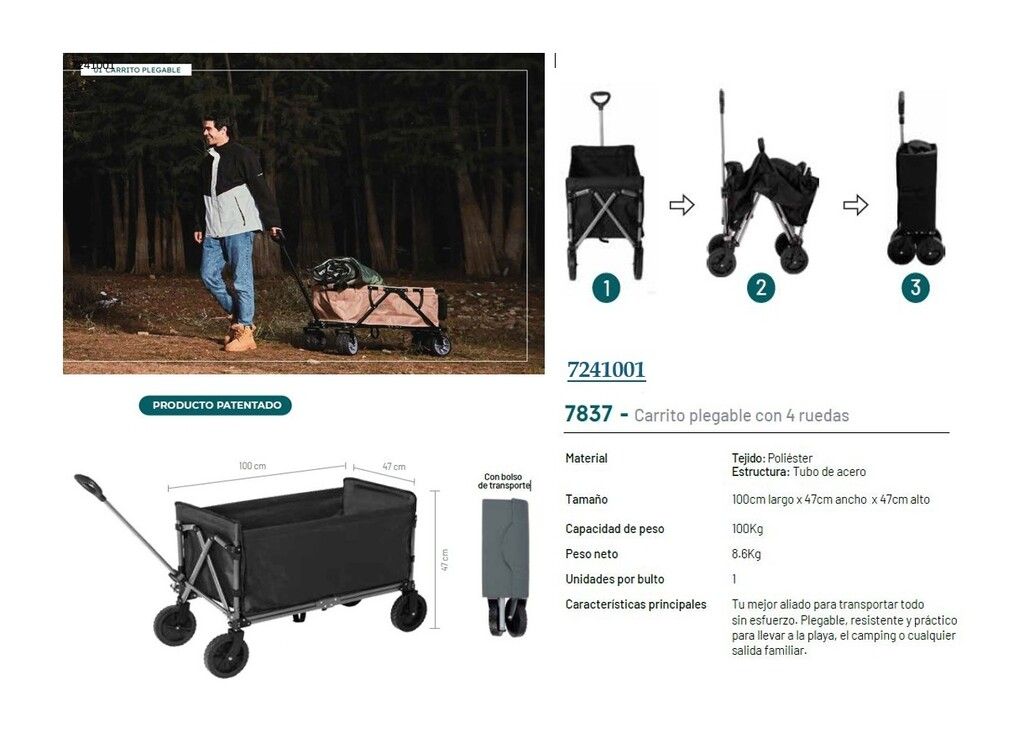 CARRITO PLEGABLE CON 4 RUEDAS COD 7837 7241001 - Imagen 4